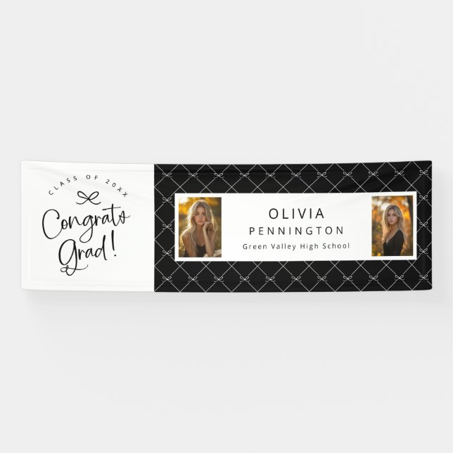 Lona Banner de Fiesta Grad de Black White 2 Photo Congr (Horizontal)