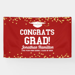 Lona Banner de Fiesta Grad Red Gold Confetti Grad