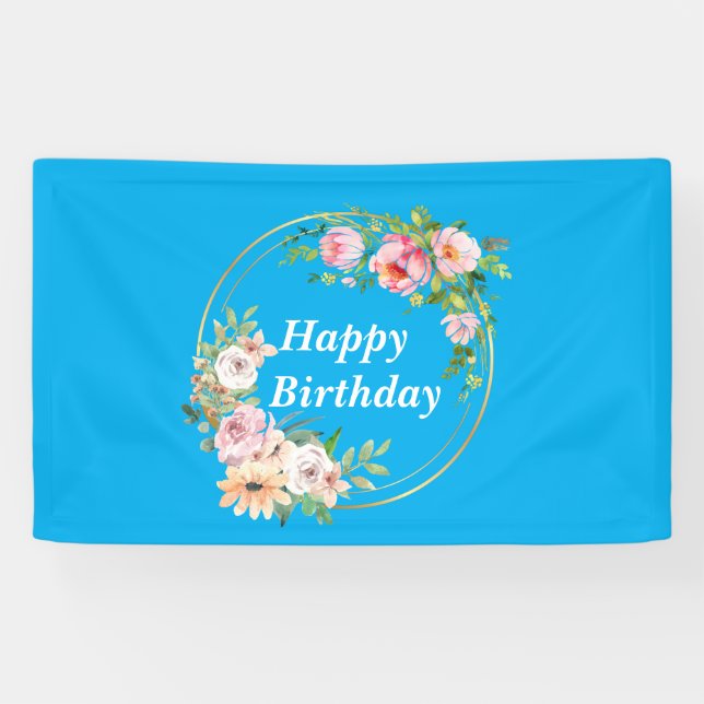 Lona Banner de flor rosada y dorada (Horizontal)