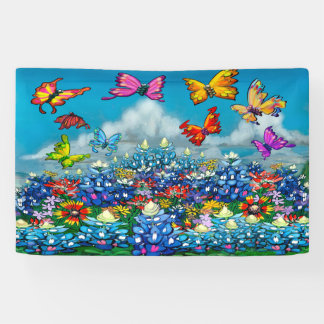 Lona Banner de Flores y Mariposas Bluebonnets