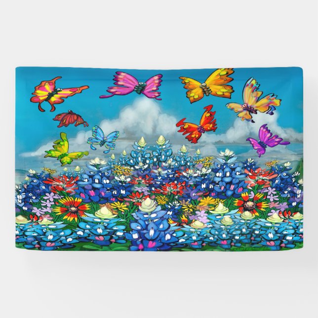 Lona Banner de Flores y Mariposas Bluebonnets (Horizontal)
