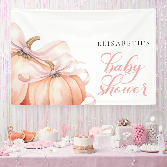 Lona Banner de fondo de Baby Shower de calabaza rosada (Fiesta)