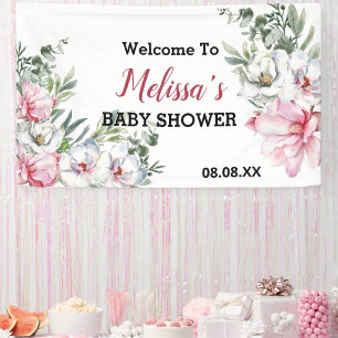 Lona Banner de fondo de bienvenida magnolia floral blan