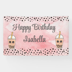 Lona Banner de fondo de cumpleaños de té de Boba