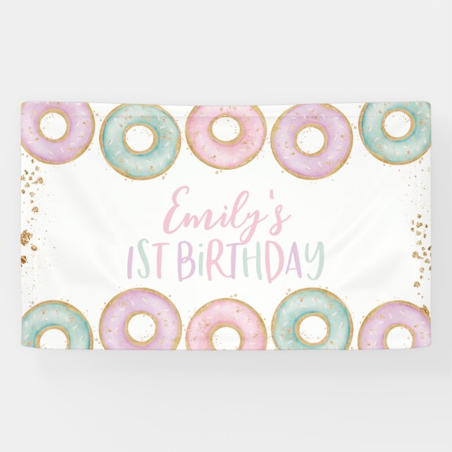Lona Banner de fondo de Fiesta de Donut 1er cumpleaños  (Horizontal)