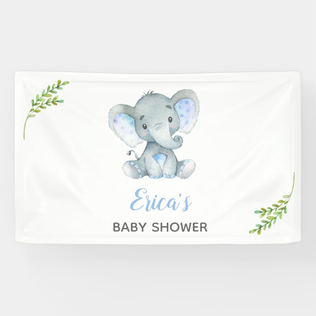 Lona Banner de fondo para elefante Baby Shower (niño) s (Horizontal)