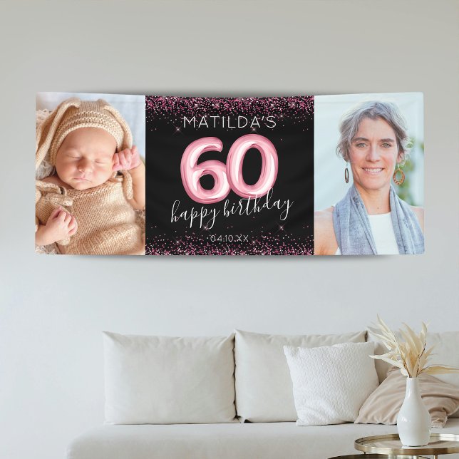 Lona Banner de foto de cumpleaños feliz Black Pink 60 (Subido por el creador)