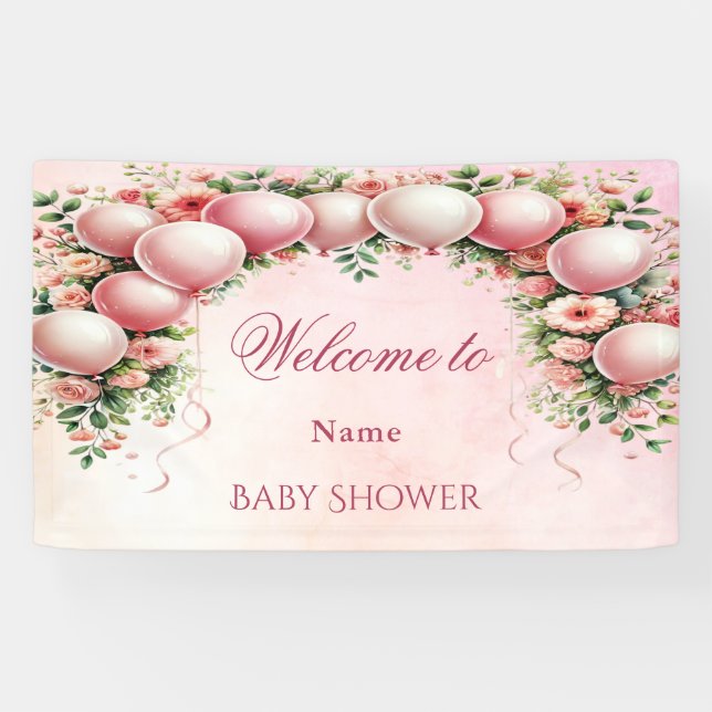 Lona Banner de globos rosados (Horizontal)