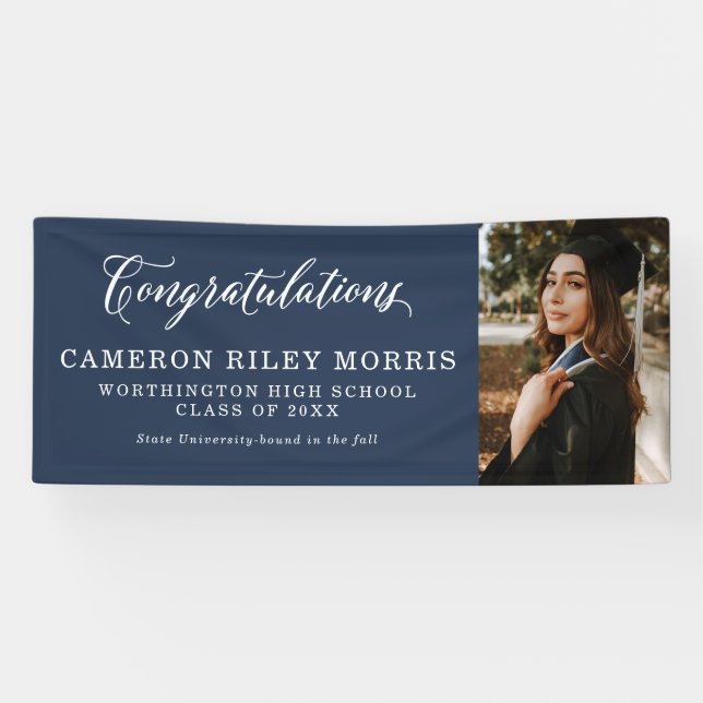Lona Banner de graduación clásico azul marino (Horizontal)