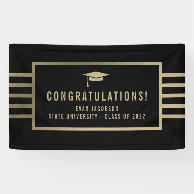 Lona Banner de graduación de COLOR EDITABLE Gold Cap (Horizontal)