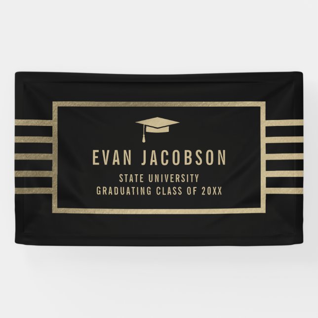 Lona Banner de graduación de COLOR EDITABLE Gold Cap (Horizontal)