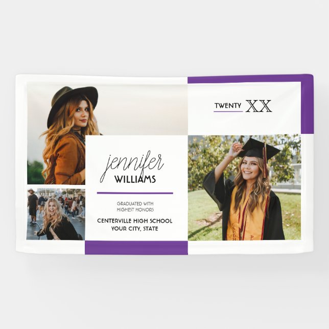 Lona Banner de graduación de foto morada 3 (Horizontal)