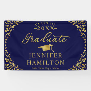 Lona Banner de graduación de oro azul para graduados mo