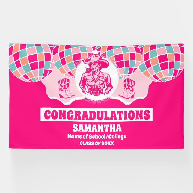 Lona Banner de graduación Extra Large Space Cowgirl 202 (Horizontal)