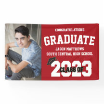Banner De Graduación Rojo De 2023 Con Gorra