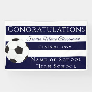 Lona Banner de graduado de fútbol de franja blanca y az