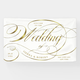 Lona Banner de guión elegante curvado de oro de bienven