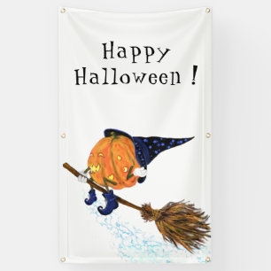 Lona Banner de Halloween Broom de la calabaza voladora 