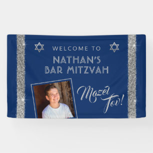 Lona Banner de la barra Mitzvah Blue Silver Mazel Tov C