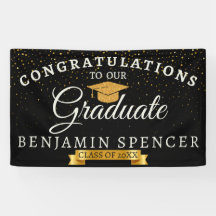 Banner de la celebración de la graduación en negro