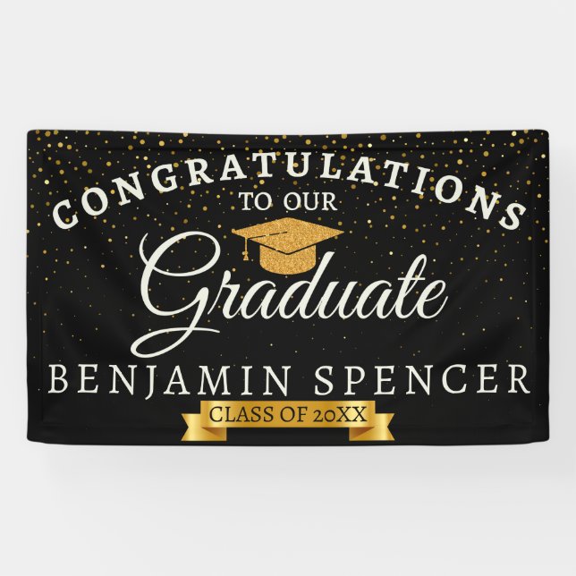 Lona Banner de la celebración de la graduación en negro (Horizontal)