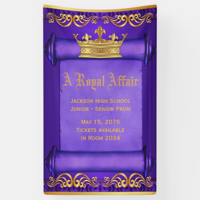Lona Banner de la Corona Real Purple Gold (Vertical)