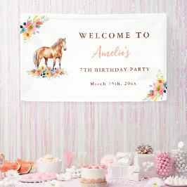 Lona Banner de la fiesta de cumpleaños acuarela Floral