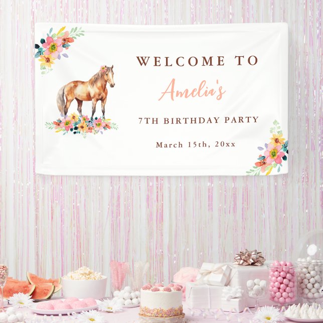 Lona Banner de la fiesta de cumpleaños acuarela Floral  (Subido por el creador)