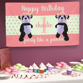 Lona Banner de la fiesta de cumpleaños de Cute Panda