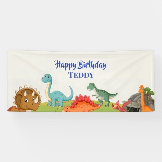 Lona Banner de la fiesta de cumpleaños de Dinosaur Dig (Horizontal)