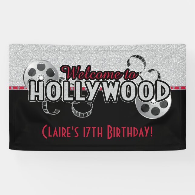 Lona Banner de la fiesta de cumpleaños de Hollywood (Horizontal)