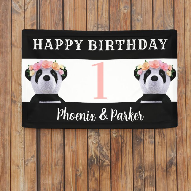 Lona Banner de la fiesta de cumpleaños de los niños de  (A cute panda birthday banner just for you)