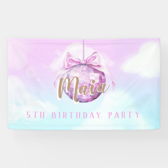 Lona Banner de la fiesta de cumpleaños del Chica Discob (Horizontal)