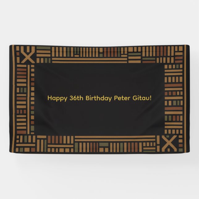 Lona Banner de la fiesta de cumpleaños del Kente Oro Af (Horizontal)
