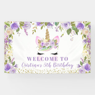 Lona Banner de la fiesta de cumpleaños floral Purple Go