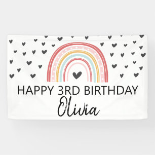 Lona Banner de la fiesta de cumpleaños Rainbow y Hearts