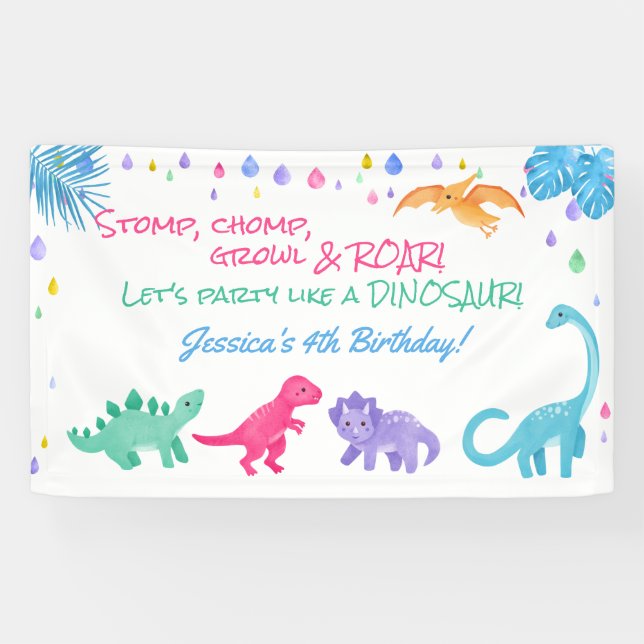 Lona Banner de la fiesta temática de los dinosaurios (Horizontal)