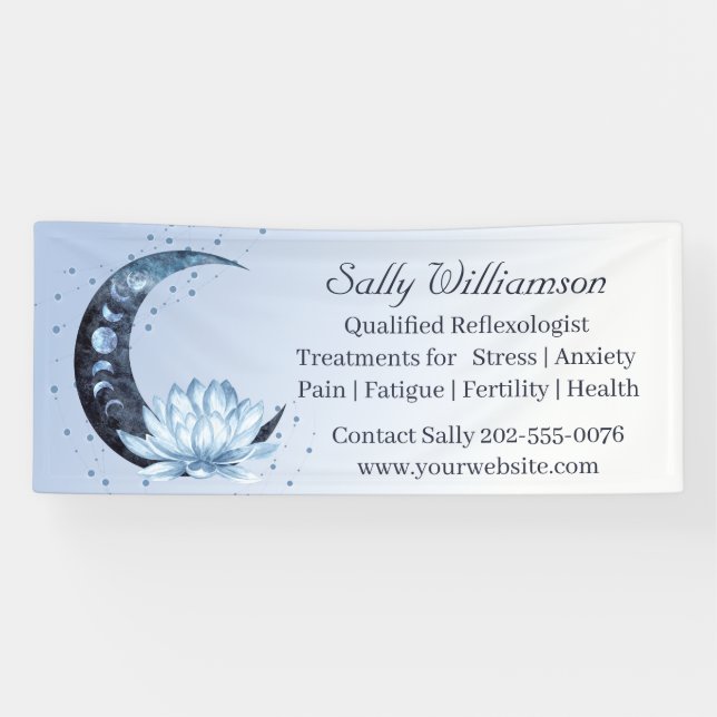 Lona Banner de la luna de flores Blue Lotus (Horizontal)