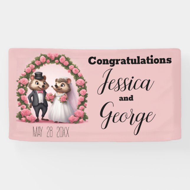 Lona Banner de la novia cute y el Boda Groom (Horizontal)