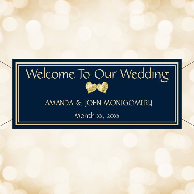 Lona Banner de la recepción de bodas con elegancia de l (Navy and Gold Elegant Wedding Reception Banner)