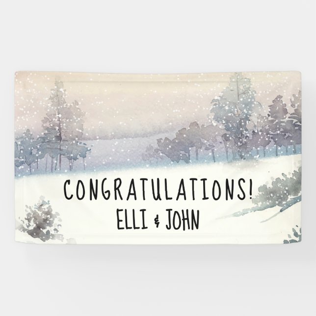 Lona Banner de la recepción de bodas invierno azul y bl (Horizontal)