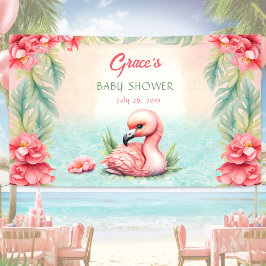 Lona Banner de Luau Flamingo Rosado Tropical Exótico