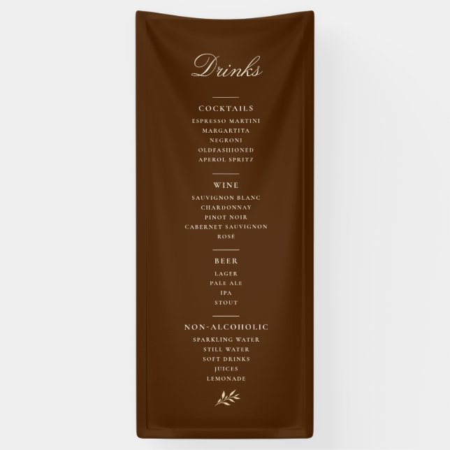Lona Banner de menú de bebidas Script de crema marrón c (Vertical)