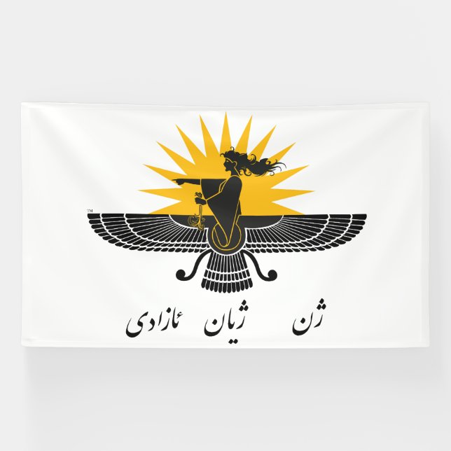 Lona Banner de oro de WomanLifeFreedom Faravahar Kurdis (Horizontal)