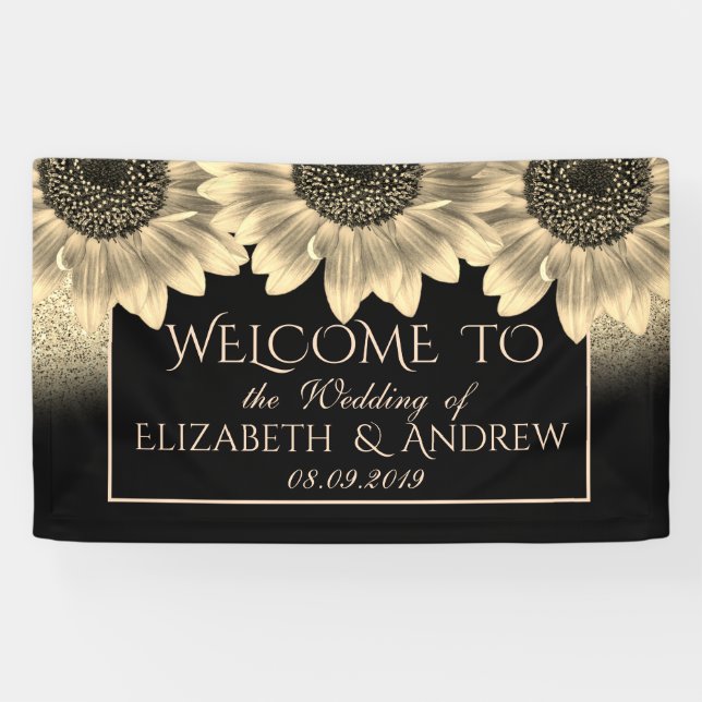 Lona Banner de oro, girasoles, Boda Purpurina (Horizontal)
