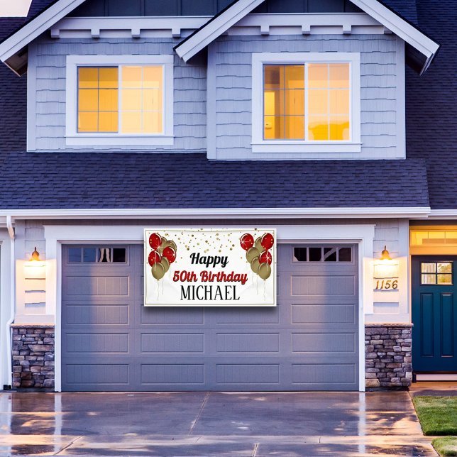 Lona Banner de oro Purpurinoso y cumpleaños feliz rojo (Subido por el creador)