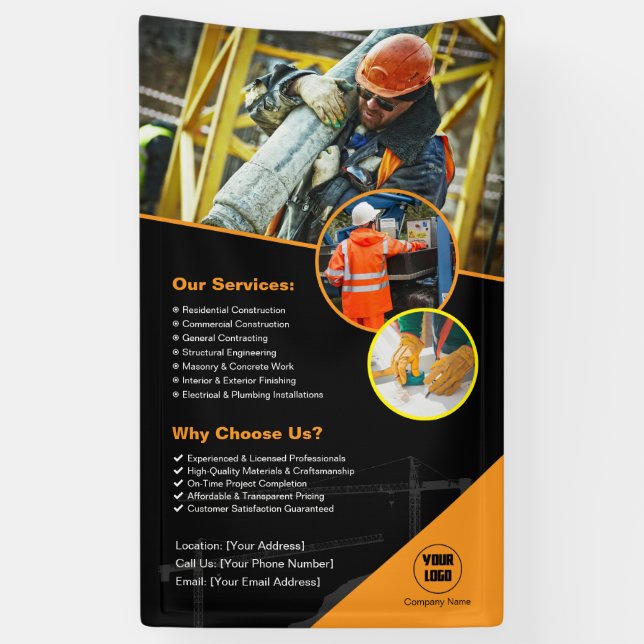 Lona Banner de Personalizado de empresa de construcción (Vertical)