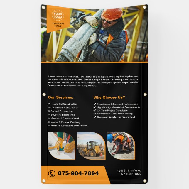 Lona Banner de Personalizado de empresa de construcción (Vertical)