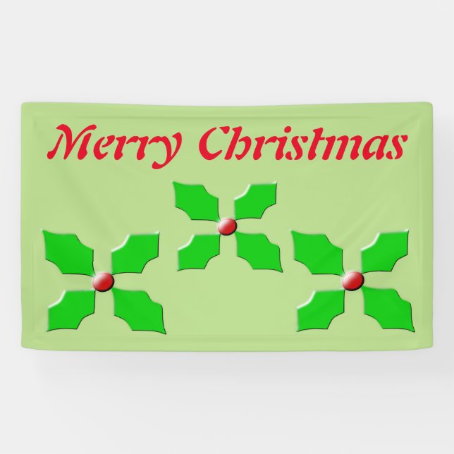 Lona Banner de Personalizado de Feliz Navidad Holly (Horizontal)