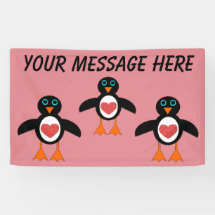 Lona Banner de Personalizado de Pingüino Cute Love Hear